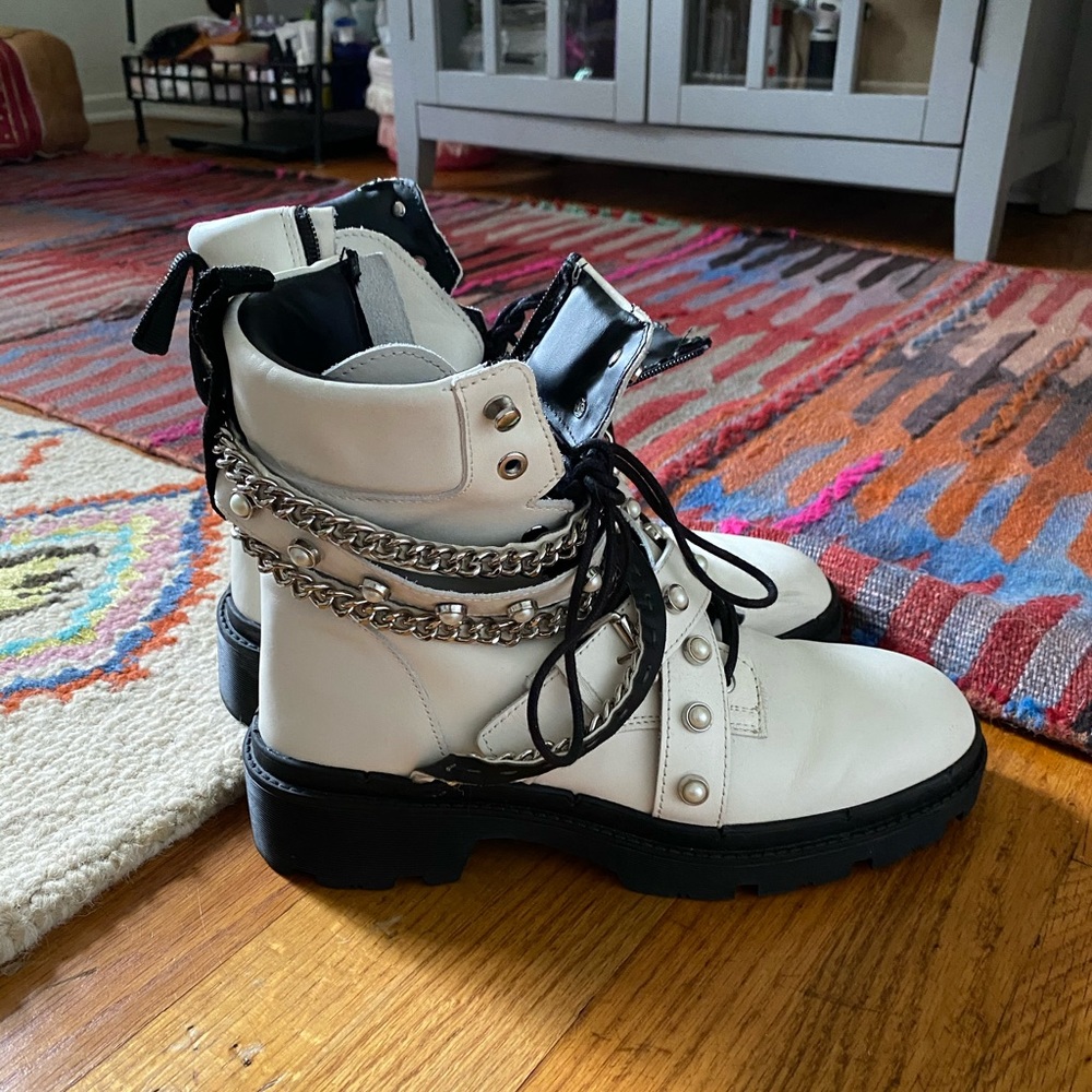 Zara Women’s Leather White Motto Boots Size 41